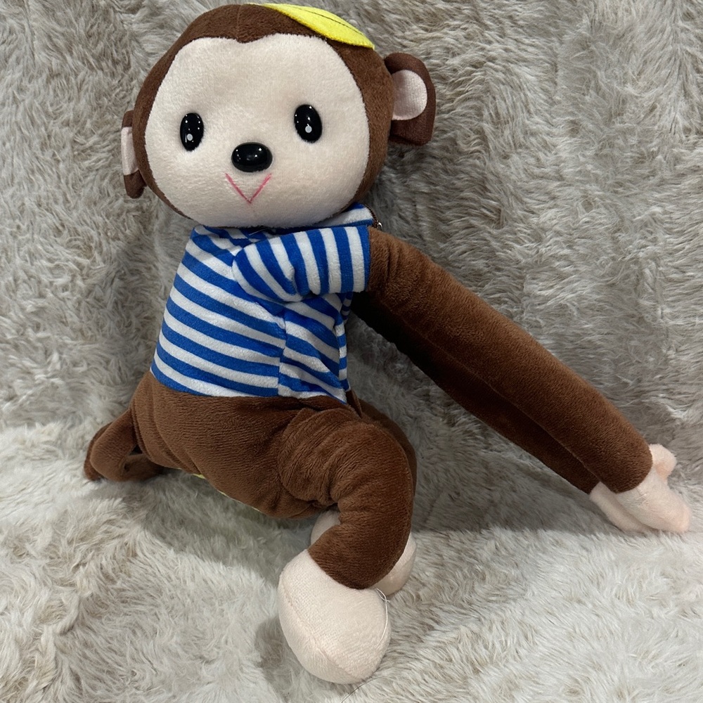 Brown Monkey Plush tissue holder with Blue Stripes
